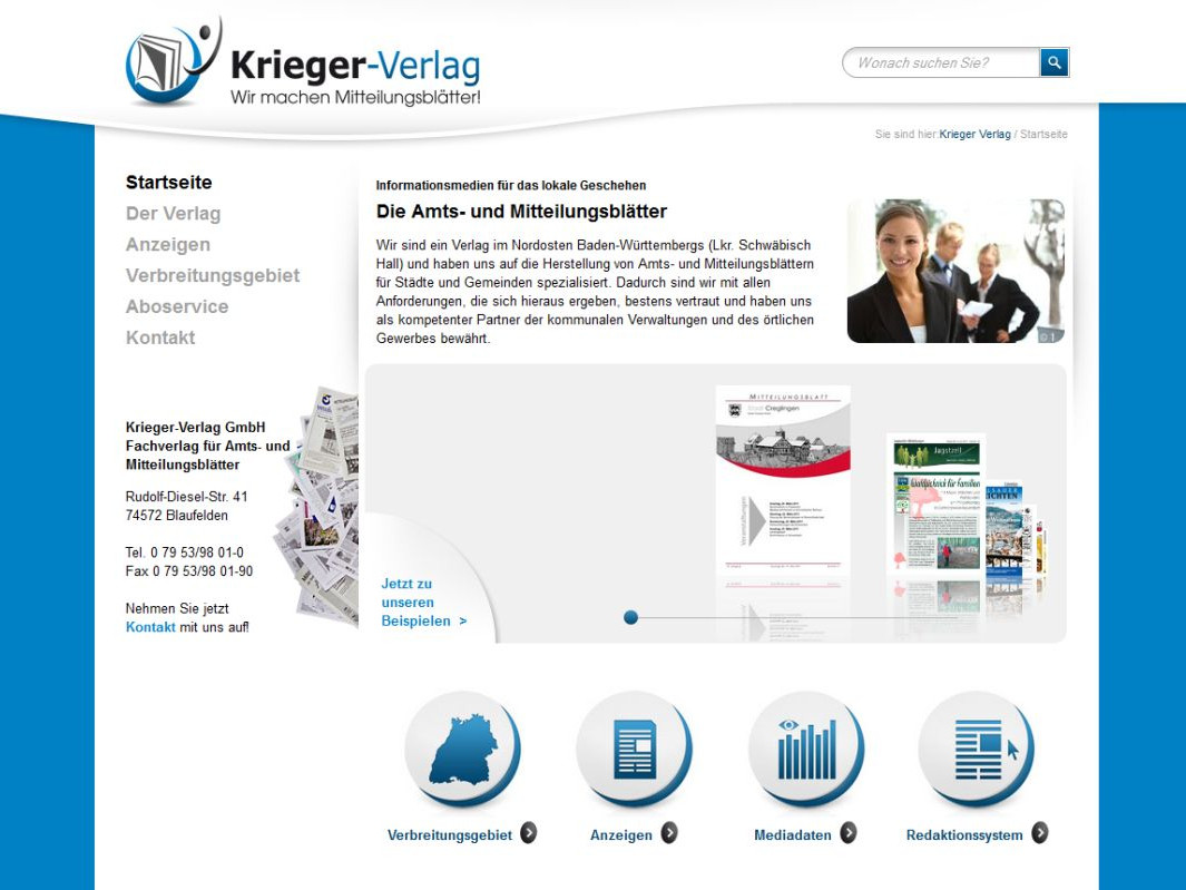 Screenshot der Homepage Krieger-Verlag